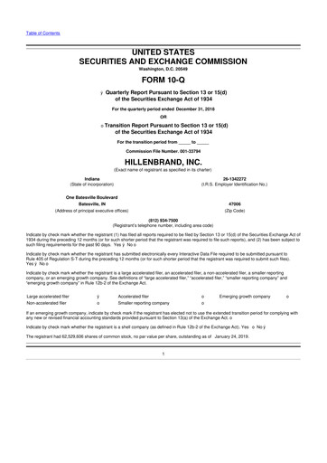 Thumbnail Hillenbrand 10-Q Quarterly Report FY2019 
