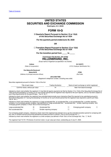 Thumbnail Hillenbrand 10-Q Quarterly Report FY2020 