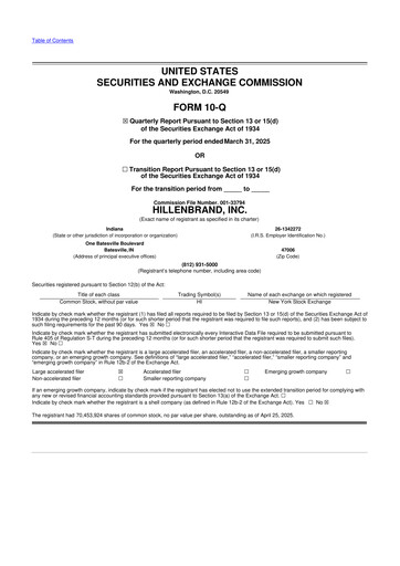 Thumbnail Hillenbrand 10-Q Quarterly Report FY2025 