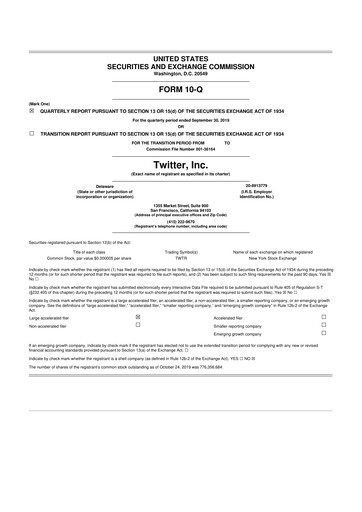 Thumbnail Twitter 10-Q Quarterly Report FY2019 