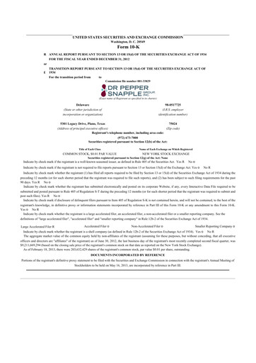 Thumbnail Keurig Dr Pepper 10-K Annual Report 2012