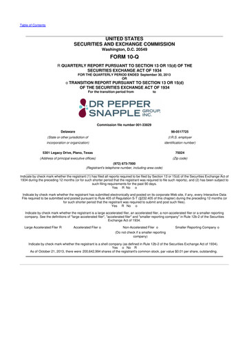 Thumbnail Keurig Dr Pepper 10-Q Quarterly Report FY2013 