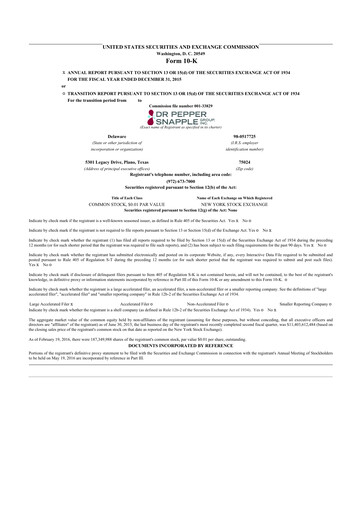 Thumbnail Keurig Dr Pepper 10-K Annual Report 2015