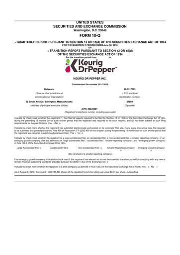 Thumbnail Keurig Dr Pepper 10-Q Quarterly Report FY2018 