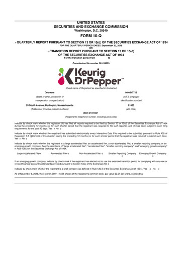 Thumbnail Keurig Dr Pepper 10-Q Quarterly Report FY2018 