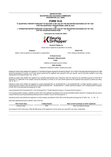 Thumbnail Keurig Dr Pepper 10-Q Quarterly Report FY2019 