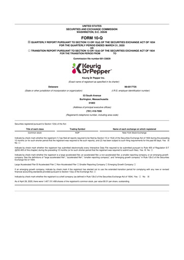 Thumbnail Keurig Dr Pepper 10-Q Quarterly Report FY2020 