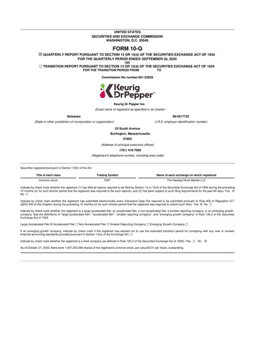 Thumbnail Keurig Dr Pepper 10-Q Quarterly Report FY2020 