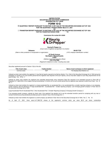 Thumbnail Keurig Dr Pepper 10-Q Quarterly Report FY2021 