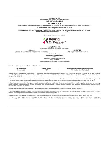 Thumbnail Keurig Dr Pepper 10-Q Quarterly Report FY2021 