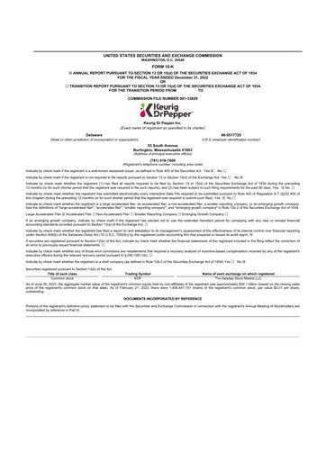 Thumbnail Keurig Dr Pepper 10-K Annual Report 2022