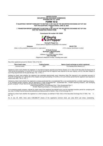 Thumbnail Keurig Dr Pepper 10-Q Quarterly Report FY2024 