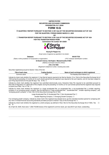 Thumbnail Keurig Dr Pepper 10-Q Quarterly Report FY2025 