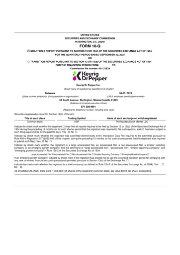 Thumbnail Keurig Dr Pepper 10-Q Quarterly Report FY2025 