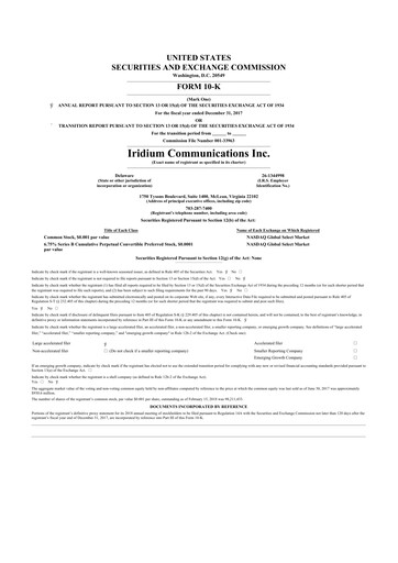 Thumbnail Iridium Communications 10-K Annual Report 2017