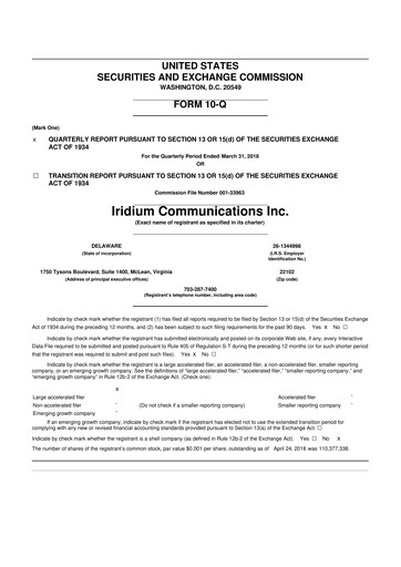 Thumbnail Iridium Communications 10-Q Quarterly Report FY2018 