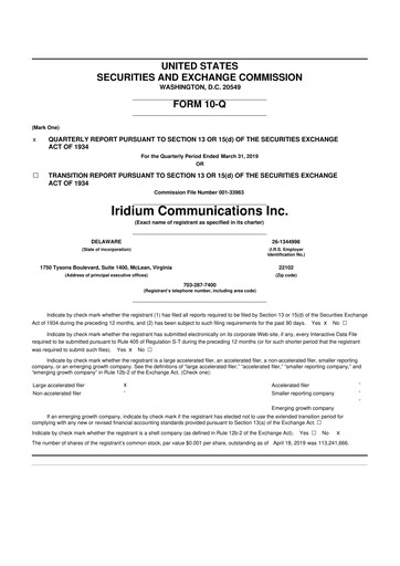 Thumbnail Iridium Communications 10-Q Quarterly Report FY2019 
