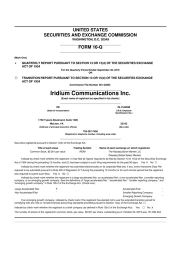 Thumbnail Iridium Communications 10-Q Quarterly Report FY2019 