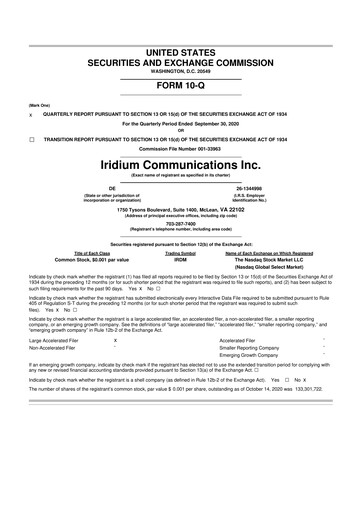 Thumbnail Iridium Communications 10-Q Quarterly Report FY2020 