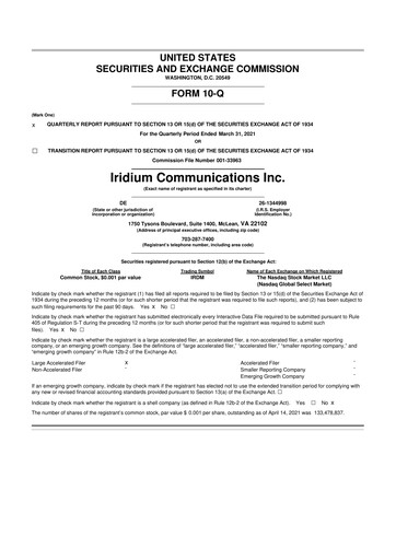 Thumbnail Iridium Communications 10-Q Quarterly Report FY2021 