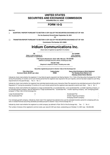 Thumbnail Iridium Communications 10-Q Quarterly Report FY2021 