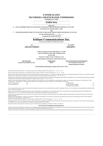 Thumbnail Iridium Communications 10-K Annual Report 2022