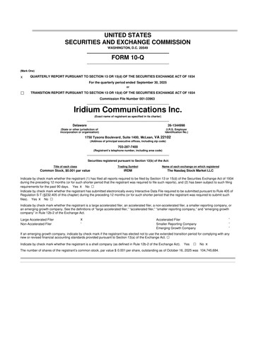 Thumbnail Iridium Communications 10-Q Quarterly Report FY2025 