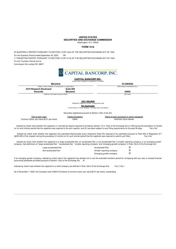 Vorschaubild Capital Bancorp 10-Q Quartalsbericht 2023 