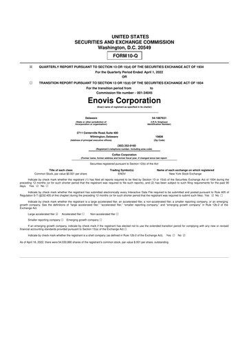 Miniature Enovis 10-Q Rapport trimestriel 2022 