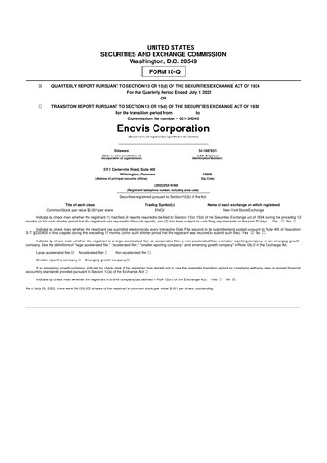 Miniature Enovis 10-Q Rapport trimestriel 2022 