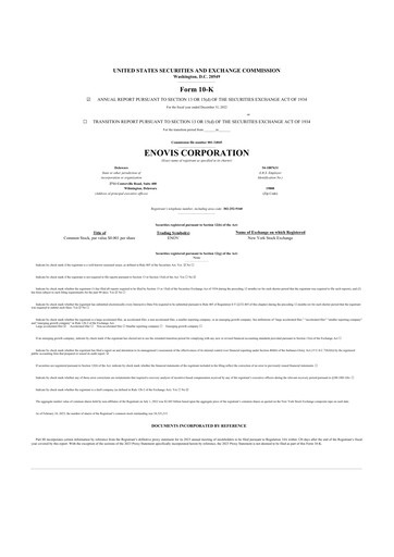 Miniature Enovis 10-K Rapport annuel 2022