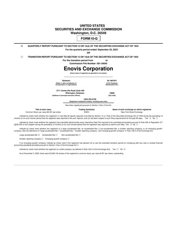 Miniature Enovis 10-Q Rapport trimestriel 2023 