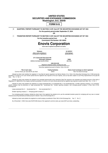 Miniature Enovis 10-Q Rapport trimestriel 2024 