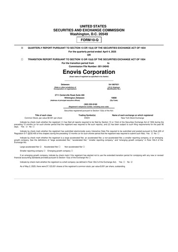 Miniature Enovis 10-Q Rapport trimestriel 2025 