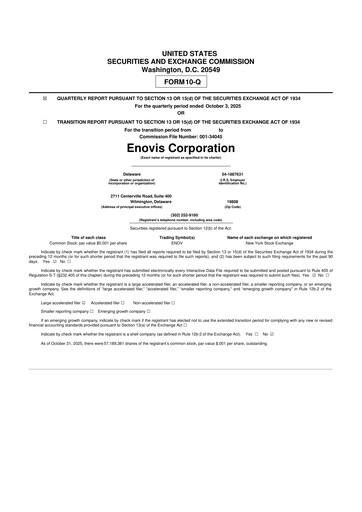 Miniature Enovis 10-Q Rapport trimestriel 2025 