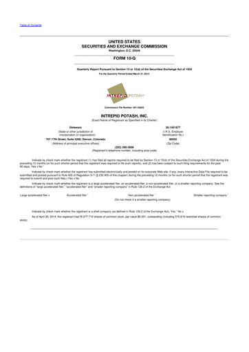 Thumbnail Intrepid Potash
 10-Q Quarterly Report FY2014 