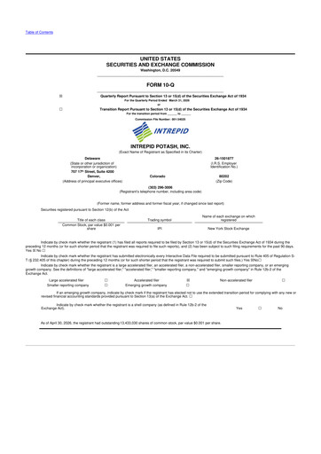 Thumbnail Intrepid Potash
 10-Q Quarterly Report FY 