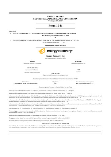 Thumbnail Energy Recovery
 10-K Annual Report 2019