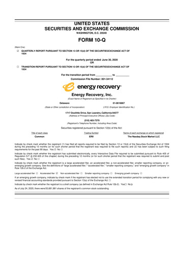 Thumbnail Energy Recovery
 10-Q Quarterly Report FY2020 