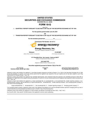 Thumbnail Energy Recovery
 10-Q Quarterly Report FY2021 