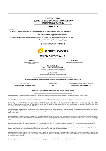 Thumbnail Energy Recovery
 10-K Annual Report 2021