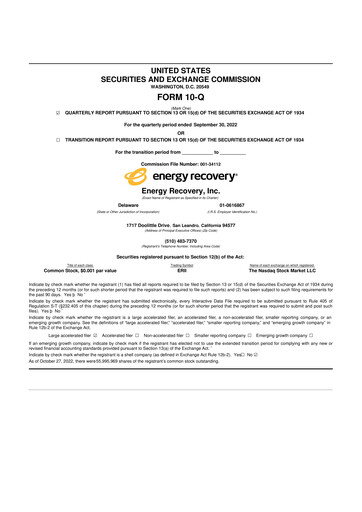 Thumbnail Energy Recovery
 10-Q Quarterly Report FY2022 
