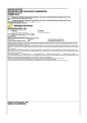 Thumbnail Energy Recovery
 10-Q Quarterly Report FY2024 