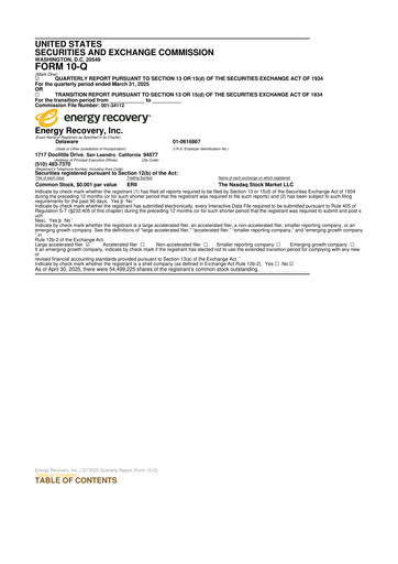 Thumbnail Energy Recovery
 10-Q Quarterly Report FY2025 