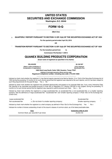 Thumbnail Quanex Building Products 10-Q Quarterly Report FY2016 