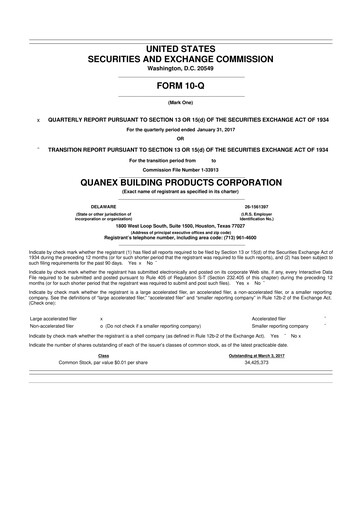 Thumbnail Quanex Building Products 10-Q Quarterly Report FY2017 