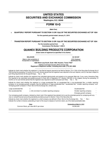Thumbnail Quanex Building Products 10-Q Quarterly Report FY2019 