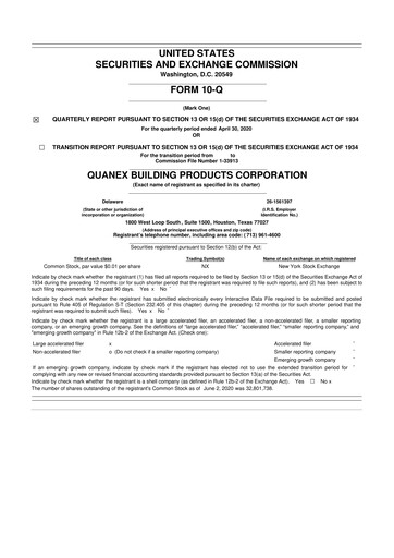 Thumbnail Quanex Building Products 10-Q Quarterly Report FY2020 
