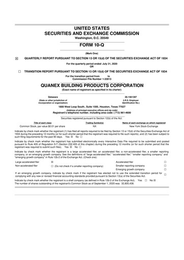 Thumbnail Quanex Building Products 10-Q Quarterly Report FY2020 