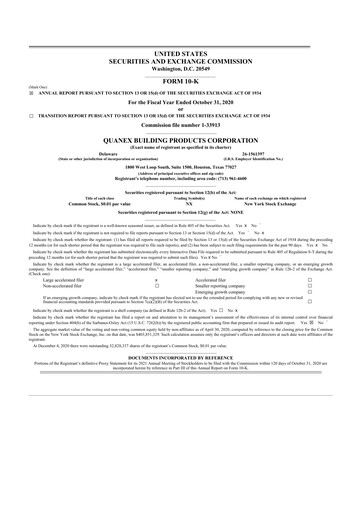 Thumbnail Quanex Building Products 10-K Annual Report 2020